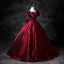 Vintage / Retro Burgundy Prom Dresses 2025 Ball Gown Square Neckline Puffy Short Sleeve Backless Bow Floor-Length / Long Prom Formal Dresses