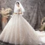 Luxury / Gorgeous Champagne Wedding Dresses 2019 Ball Gown Spaghetti Straps Sequins Sleeveless Backless Bow Royal Train