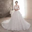 Schöne Ivory / Creme Brautkleider / Hochzeitskleider 2019 A Linie V-Ausschnitt Perlenstickerei Pailletten Perle Spitze Blumen Ärmellos Rückenfreies Kapelle-Schleppe
