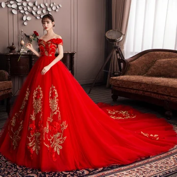 Chinese Style Red Pregnant Wedding Dresses 2019 Off The Shoulder Sequins Lace Flower Appliques Short Sleeve Backless Chapel Train