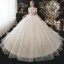 Modern / Fashion Champagne Wedding Dresses 2021 Ball Gown Scoop Neck Beading Pearl Sequins Short Sleeve Backless Royal Train Wedding