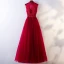 Chic / Belle Bordeaux Robe De Soirée 2018 Princesse Perlage Cristal Encolure Dégagée Dos Nu Sans Manches Longue Robe De Ceremonie