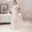 Schöne Ivory / Creme Strand Brautkleider / Hochzeitskleider 2019 A Linie V-Ausschnitt Schleife Spitze Blumen Ärmellos Rückenfreies Hof-Schleppe