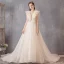 Élégant Champagne Robe De Mariée 2019 Princesse Encolure Carrée Tachetée Sans Manches Dos Nu Tribunal Train