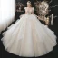 Modern / Fashion Champagne Wedding Dresses 2021 Ball Gown Scoop Neck Beading Sequins Pearl Lace Flower Appliques Short Sleeve Backless Royal Train Wedding