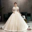 Élégant Champagne Robe De Mariée 2019 Robe Boule Volants Encolure Carrée Perlage Paillettes Manches Courtes Dos Nu Tribunal Train