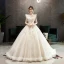 Audrey Hepburn Style Champagne Wedding Dresses 2019 A-Line / Princess Ruffle Scoop Neck Beading Lace Flower Sleeveless Backless Floor-Length / Long