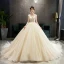 Elegant Champagne Wedding Dresses 2019 A-Line / Princess Scoop Neck Beading Sequins Sleeveless Backless Court Train