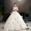 Classy Champagne Wedding Dresses 2019 Ball Gown Ruffle Off-The-Shoulder Beading Lace Flower Short Sleeve Backless Floor-Length / Long