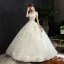 Elegant Champagne Wedding Dresses 2019 Ball Gown Scoop Neck Beading Lace Flower Short Sleeve Backless Floor-Length / Long