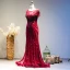 Luxury / Gorgeous Burgundy Handmade  Beading Evening Dresses  2019 Trumpet / Mermaid Scoop Neck Crystal Tassel Lace Flower Short Sleeve Sweep Train Formal Dresses
