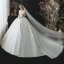Modest / Simple Elegant Ivory Satin Wedding Dresses 2021 Ball Gown Off-The-Shoulder Bow Short Sleeve Backless Royal Train Wedding
