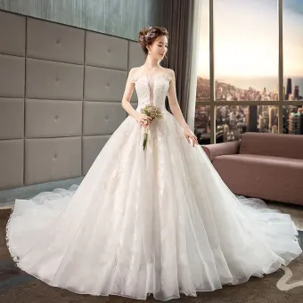 Classy Ivory Wedding Dresses 2019 A Line Princess Beading Pearl Sequins Lace Flower Sleeveless Backless Royal Train