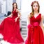 Chic / Belle Rouge Robe De Bal 2019 Princesse V-Cou Perlage En Dentelle Fleur Noeud Sans Manches Dos Nu Longue Robe De Ceremonie