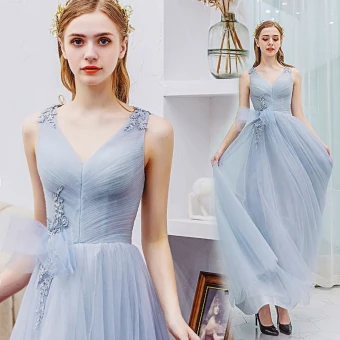 Élégant Gris Robe De Bal 2019 Princesse V Cou En Dentelle Fleur Noeud Sans Manches Dos Nu Longue Robe De Ceremonie