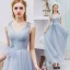 Élégant Gris Robe De Bal 2019 Princesse V-Cou En Dentelle Fleur Noeud Sans Manches Dos Nu Longue Robe De Ceremonie