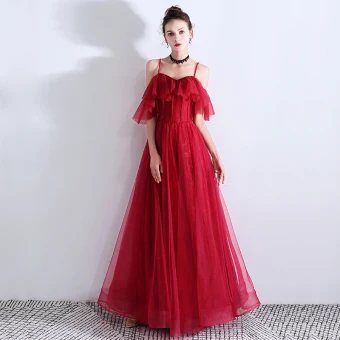 Chic Beautiful Burgundy Evening Dresses 2019 A Line Princess Spaghetti Straps Beading Crystal Sleeveless Backless Floor Length Long Evening Party Formal Dresses