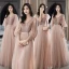 Simple Rougissant Rose Daim Robe Demoiselle D'honneur 2021 Princesse V-Cou Manches Courtes Dos Nu Longue Robe Pour Mariage