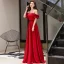 Chic / Belle Rouge Robe De Soirée 2019 Princesse Encolure Dégagée Perlage Noeud Manches Courtes Dos Nu Longue Robe De Ceremonie
