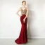 Chic / Beautiful Burgundy Evening Dresses  2019 Trumpet / Mermaid V-Neck Rhinestone Sleeveless Backless Sweep Train Formal Dresses