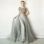 Luxury / Gorgeous Grey Evening Dresses  2019 A-Line / Princess Scoop Neck Handmade  Beading Tassel Sequins Short Sleeve Sweep Train Formal Dresses