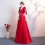 Chic / Beautiful Red Evening Dresses  2019 A-Line / Princess Suede V-Neck Lace Flower Sleeveless Backless Floor-Length / Long Formal Dresses