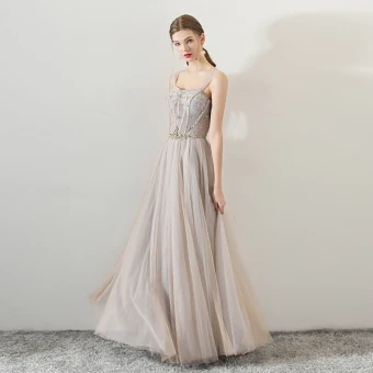 Elegant Champagne Evening Dresses 2018 A Line Princess Beading Crystal Off The Shoulder Backless Sleeveless Floor Length Long Formal Dresses