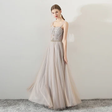 Élégant Champagne Robe De Soirée 2018 Princesse Perlage Cristal De L Épaule Dos Nu Sans Manches Longue Robe De Ceremonie