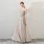 Élégant Champagne Robe De Soirée 2018 Princesse Perlage Cristal De l'épaule Dos Nu Sans Manches Longue Robe De Ceremonie