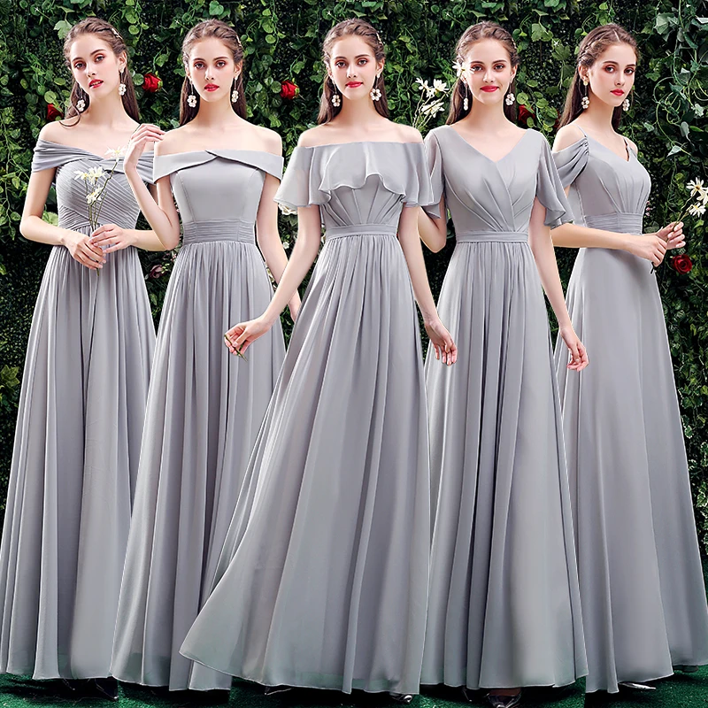 princess polly baby blue dress Modest Simple Grey Bridesmaid Dresses 2021 A-Line Princess Off-The-Shoulder Short Sleeve