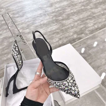 Fine Svart Casual Damesko 2019 Lær Paljetter Rhinestone 10 Cm Stiletthæler Spisse Høyhælte