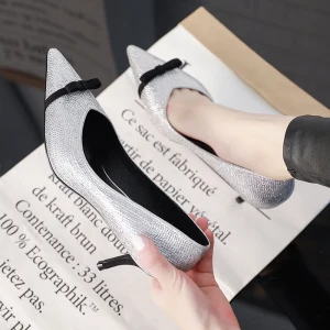Chic Beautiful Silver Dating Womens Shoes 2019 Bow Rhinestone 6 Cm Stiletto Heels Pointed Toe Pumps