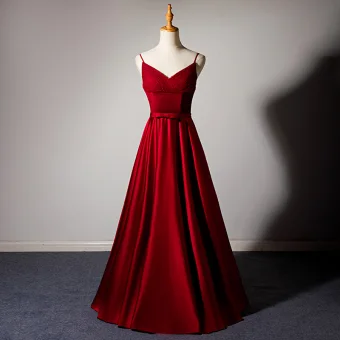 Chic Beautiful Burgundy Evening Dresses 2019 A Line Princess Spaghetti Straps Bow Sleeveless Backless Floor Length Long Formal Dresses