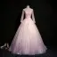 Elegant Blushing Pink Prom Dresses 2019 Ball Gown High Neck Beading Pearl Crystal Lace Flower Long Sleeve Backless Floor-Length / Long Formal Dresses