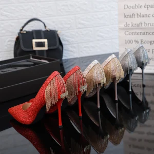 Charming Red Wedding Shoes 2019 Sequins Tassel 10 Cm Stiletto Heels Pointed Toe Wedding Pumps