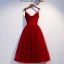 Chic / Belle Bordeaux Voyage de noces Robe De Graduation 2019 Princesse Bretelles Spaghetti Daim Sans Manches Dos Nu Courte Robe De Ceremonie