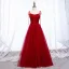 Chic / Belle Bordeaux Robe De Soirée 2019 Princesse Bretelles Spaghetti Noeud Perlage Cristal Sans Manches Dos Nu Longue Robe De Ceremonie
