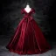 Vintage / Retro Burgundy Prom Dresses 2025 Ball Gown Square Neckline Puffy Short Sleeve Backless Bow Floor-Length / Long Prom Formal Dresses