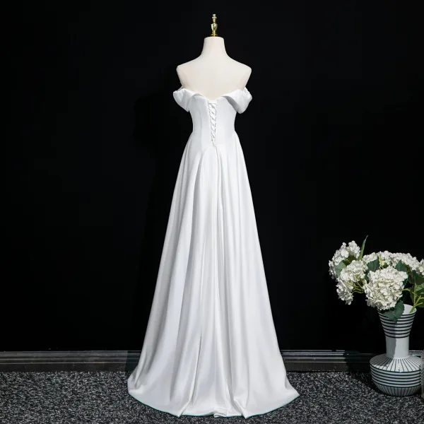 Schlicht Ivory / Creme Abendkleider 2025 A Linie Bandeau Ärmellos Rückenfreies Lange Abend Festliche Kleider