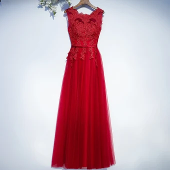 Chic Belle Rouge Robe De Ceremonie Robe De Soirée 2017 En Dentelle Fleur Lanières Fermeture Éclair Sans Manches Longue Princesse Encolure Dégagée