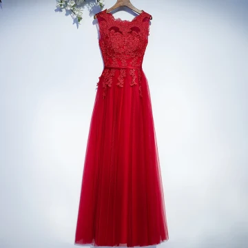 Chic Beautiful Red Formal Dresses Evening Dresses 2017 Lace Flower Strappy Zipper Up Sleeveless Floor Length Long A Line Princess Scoop Neck