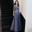 Chic / Belle Océan Bleu Robe De Soirée 2019 Princesse Encolure Dégagée En Dentelle Fleur 1/2 Manches Longue Robe De Ceremonie