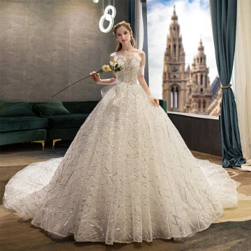 Elegancka Kość Słoniowa Suknie Ślubne 2019 Princessa Bez Ramiączek Z Koronki Gwiazda Cekiny Bez Rękawów Bez Pleców Trenem Królewski