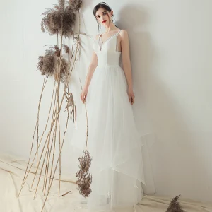 Simple Ivoire Robe De Mariée 2019 Princesse Bretelles Spaghetti Sans Manches Dos Nu Longue