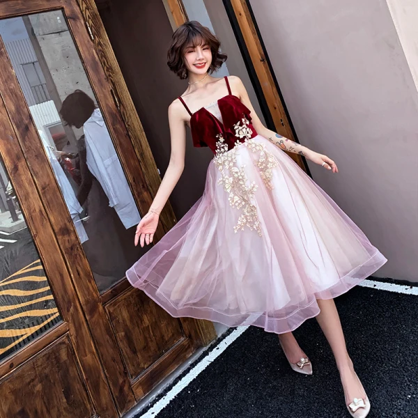 Chic Beautiful Burgundy Homecoming Graduation Dresses 2019 A-Line Princess Suede Straps