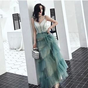 Modern Fashion Gradient Color Evening Dresses 2019 A Line Princess Spaghetti Straps Bow Sleeveless Backless Floor Length Long Formal Dresses
