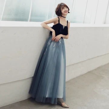 Chic Belle Bleu Roi Robe De Soirée 2019 Princesse Daim Bretelles Spaghetti Paillettes En Dentelle Fleur Sans Manches Dos Nu Longue Robe De Ceremonie