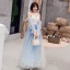 Modern / Fashion Sky Blue Evening Dresses  2019 A-Line / Princess Spaghetti Straps Sequins Long Sleeve Backless Floor-Length / Long Formal Dresses