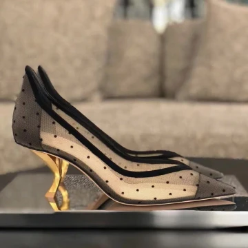 Lyx Svarta Afton Pumps 2019 Läder Prickig 6 Cm Stilettklackar Spetsiga Pumps