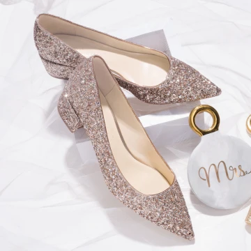 Sparkly Gold Wedding Shoes 2019 Leather Sequins 6 Cm Stiletto Heels Pointed Toe Wedding Pumps